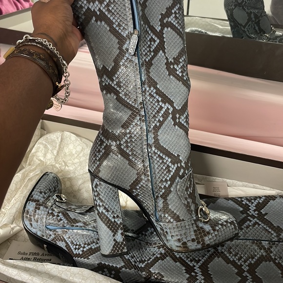 GUCCI PYTHON HORSEBIT KNEE HIGH BOOTS BLUE BROWN 38 - Picture 12 of 13